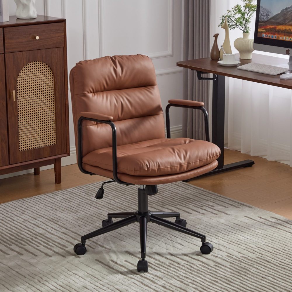 Mid Back Home Office Desk Task Chair With Wheels And Arms Ergonomic