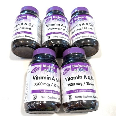 Bluebonnet Vitamin A & D3 750 Mcg 25000 IU 25 Mcg 1000 IU 100 gels Lot 5   READ