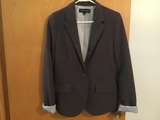 Ambiance Apparel Single-Button Gray w White Contrast Cuff Blazer Sz S