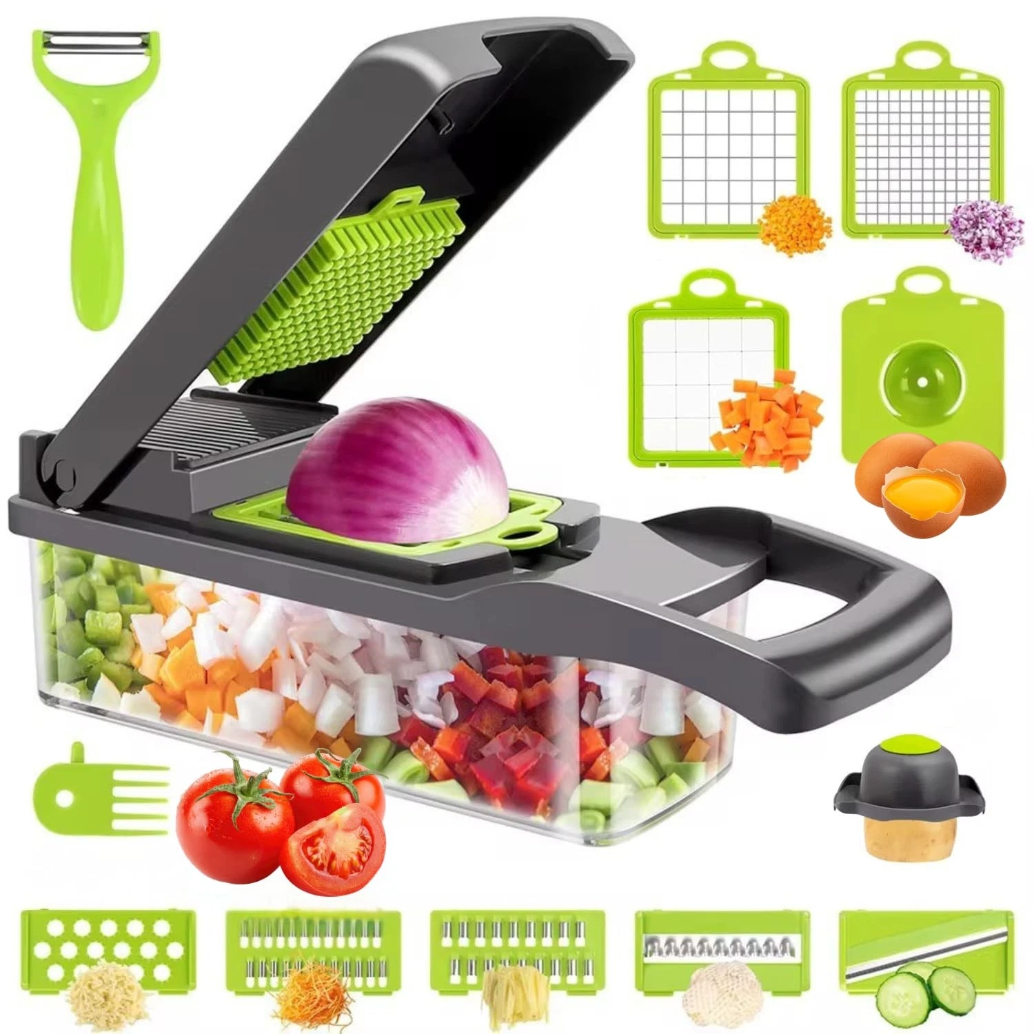Frekia16 in 1 Vegetable Chopper Dicer With Container Mandoline Slicer Vegetab...