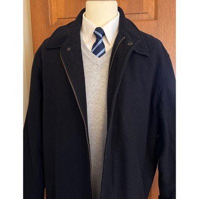 Eddie Bauer Collared Wool Coat Men XL Tall Navy Lined Full-Zip Business Casual