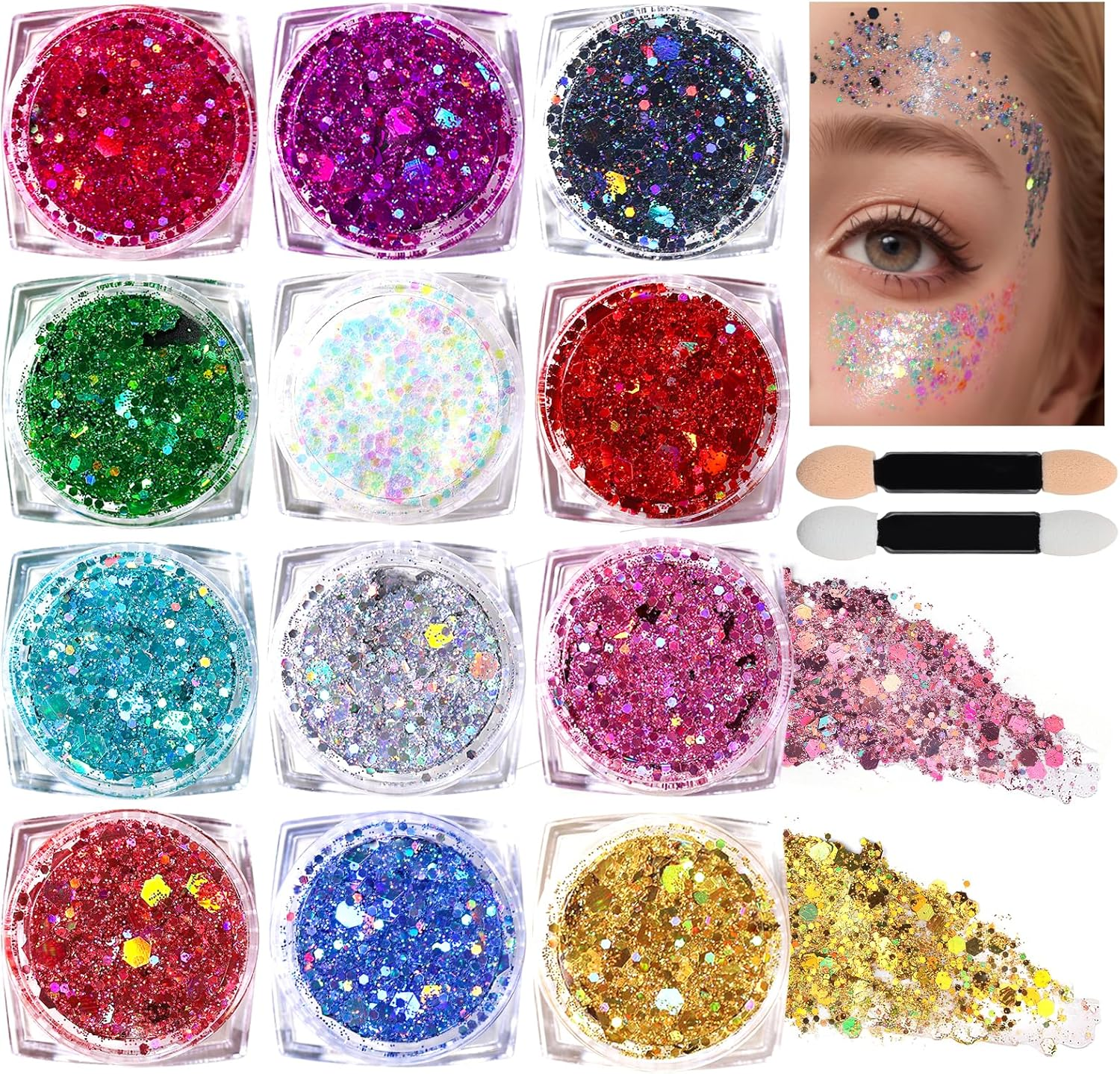 Teenitor Body Glitter Face Glitter Festival Hair Glitter Gel, 12 Colors of Glitt