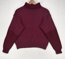 Vintage Two-Tone Red Chunky Hand Knit Turtleneck Sweater Womens M/L Thick Chunky