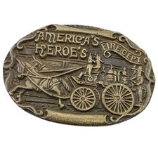 Vintage Tiffany Studio NY America's Heroes Fire Dept Brass Belt Buckle Pumper