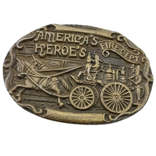 Vintage Tiffany Studio NY America's Heroes Fire Dept Brass Belt Buckle Pumper