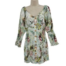 ASOS Babydoll Smocked Mini Dress Women 6 Tropical Puff Sleeve Beachy Cottagecore