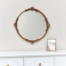 Round Gold Ornate Wall Mirror 56cm x 56cm vintage metallic French detailed