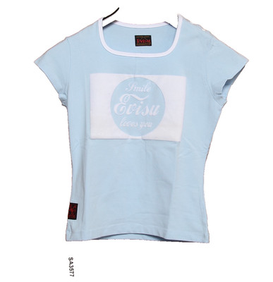 EVISU T-Shirt Gr. M gebraucht (Sa3577) hellblau Vintage Damen