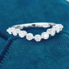 14K White Gold Finish 0.40Ct Round Cut Diamond Curve Half Eternity Wedding Band