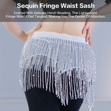 Rhinestone Tassel Dance Hip Scarf, Adjustable Belly Dance Hip Wrap, Sequin Skirt