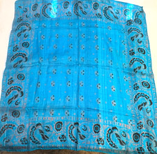 Vintage - Blue Floral 28  Square Hand Rolled Scarf - Pure Silk - Made in India