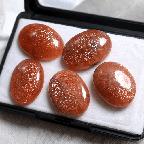 Lot 5 Pcs Natural Confetti Sunstone AAA Grade 23mm-25mm Oval Cabochon Gemstones - Picture 2 of 13