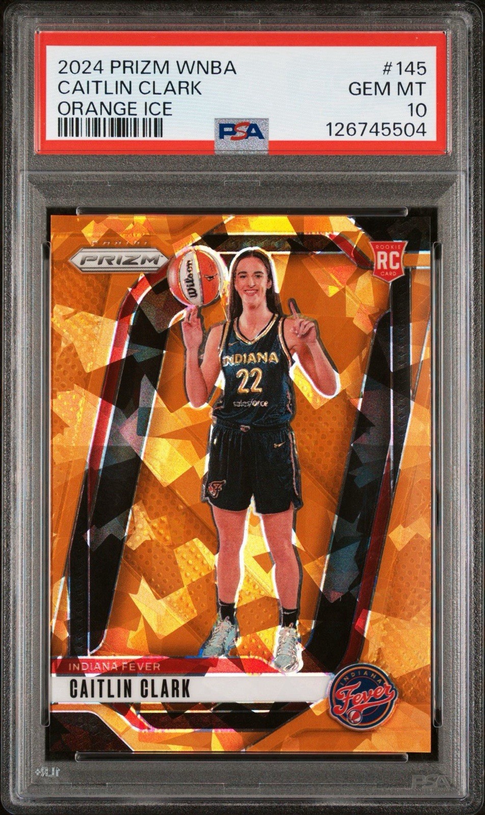 2024 Panini WNBA Prizm Caitlin Clark RC Orange Ice Rookie #145 Fever PSA 10