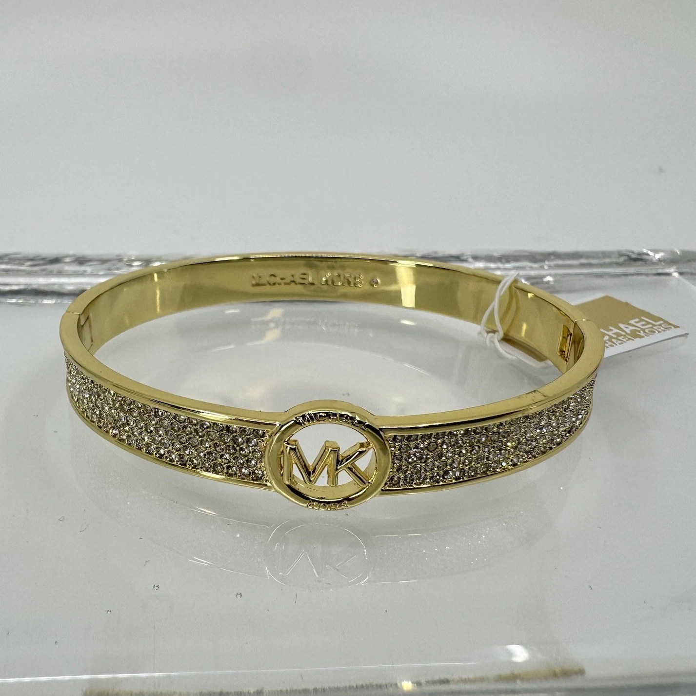 NUOVO $155 Bracciale Donna Michael Kors Oro Pavè Cristallo MKJ8003710 Nuovo con etichette