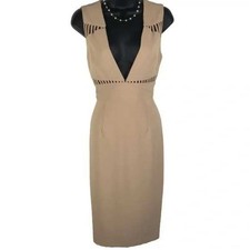 GRACE and WILLOW Beige V Neck Cutout Sheath Midi Dress Women's Size 4