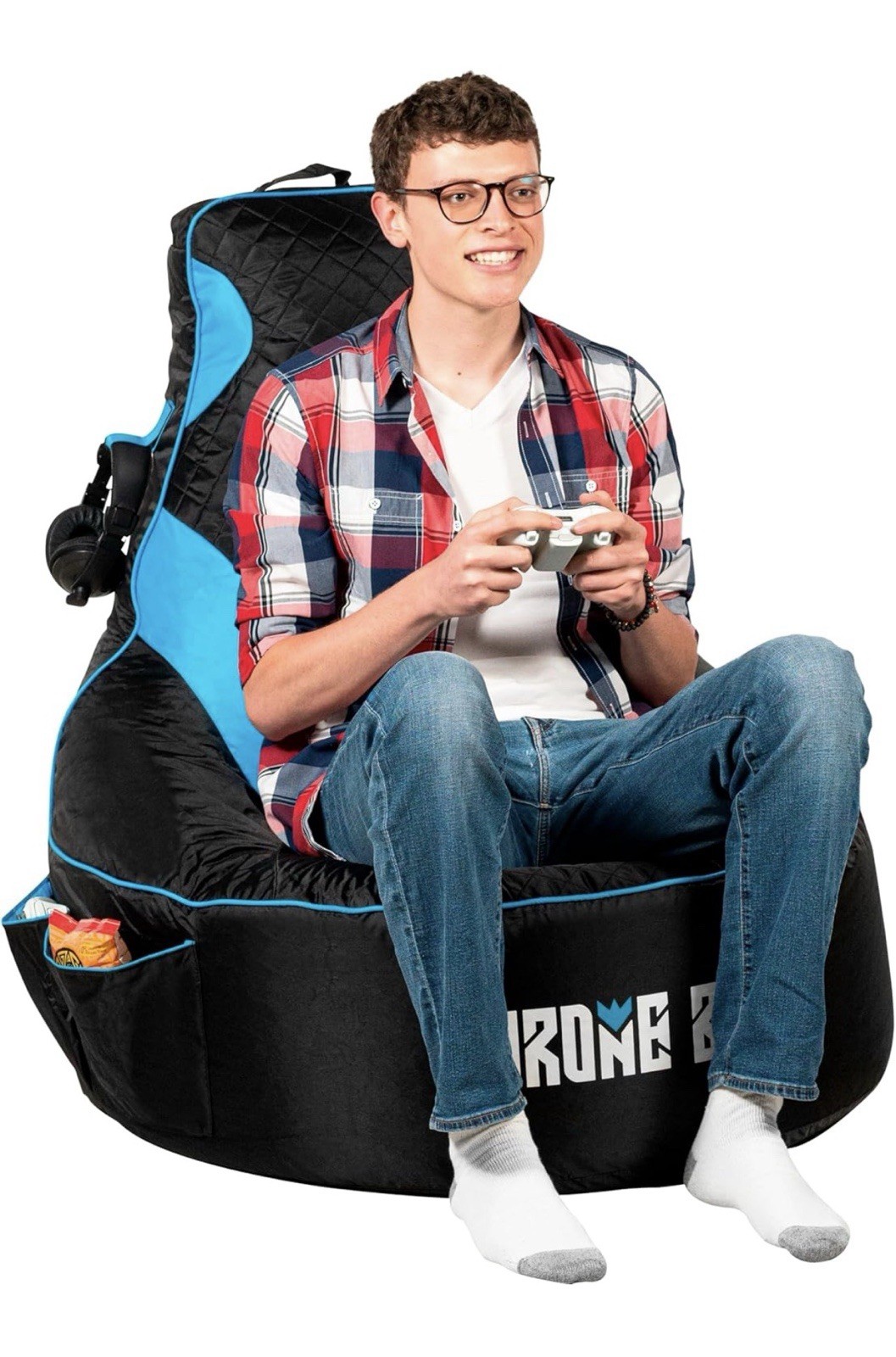 Gaming Bean Bag Chair with High Back &ndash; Floor Gaming Chair -Adult - Black-No Fill