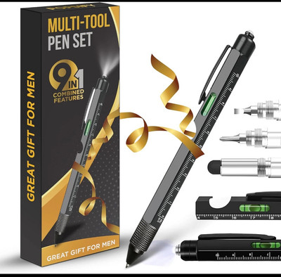 Multi tool pen set 9 in 1 multiple functions in one compact pen 