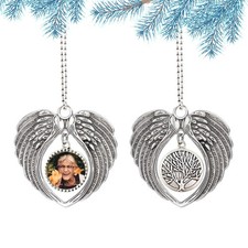 2PCS Angel Frame Ornaments for Christmas Tree, Small Heart Metal Angel Wings