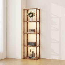 HOMCOM LED Floor Lamp with Glass Shelves, Dimmable Room Lamp, Rustic Brown