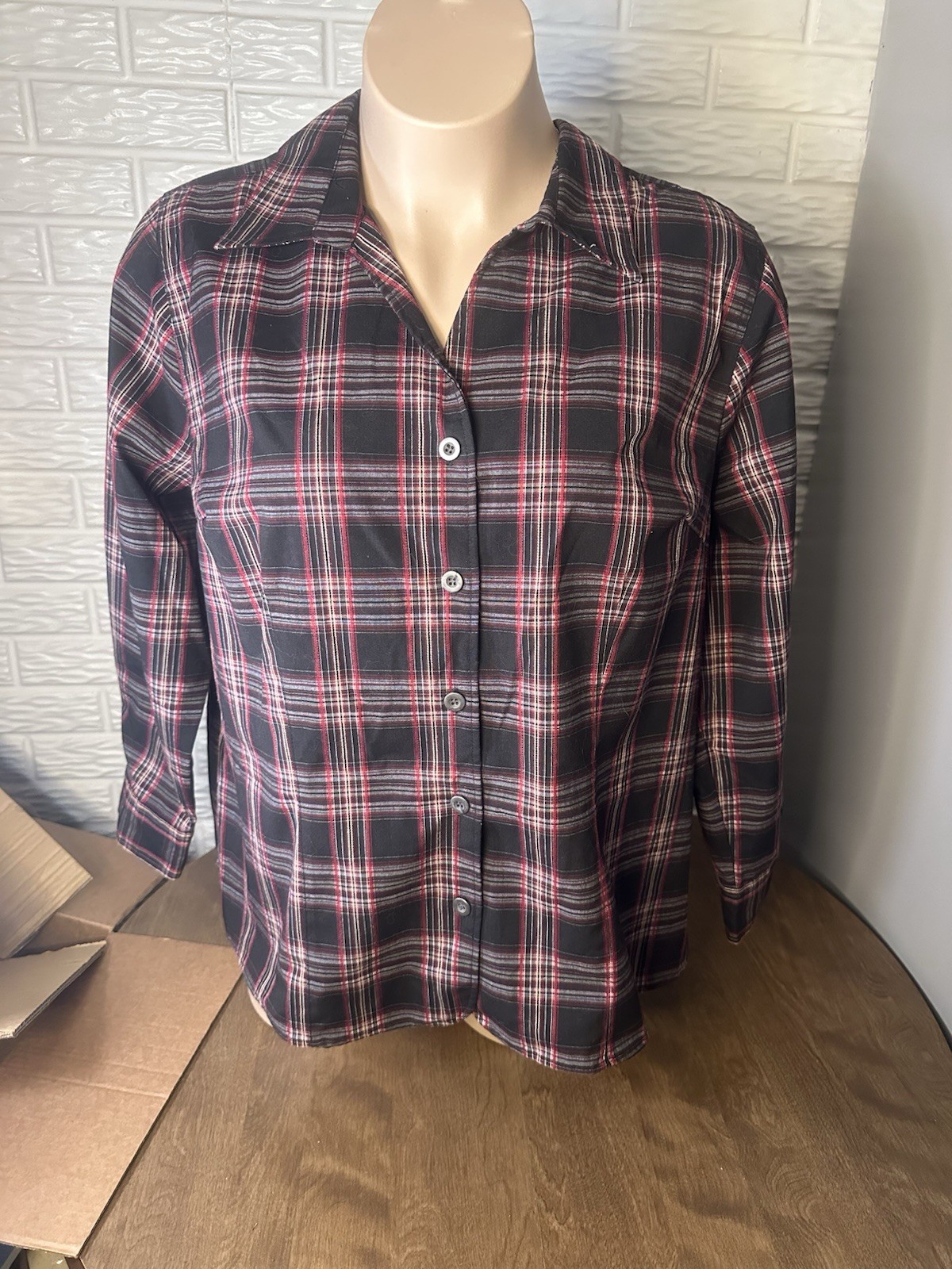 CJ Banks Shirt Womens 2X Button Up Blouse Top Plaid