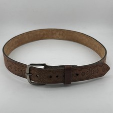 Western Leather Belt Girls Tooled Brown Flowers Outdoors Boho 27.5 iches