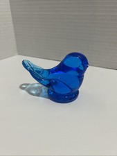 Vintage Large Glass Blue Bird of Happiness Figurine Signed Leo Ward 1994