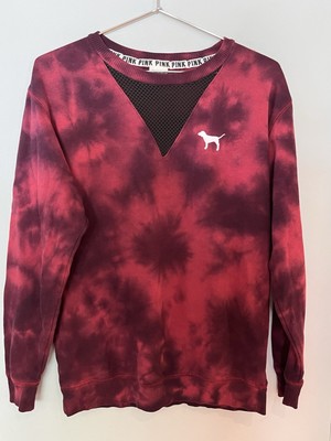 PINK Victoria's Secret Small Tye Dye Burgundy Mesh V-Neck Sweatshirt Pullover