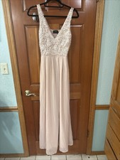 Nude Pink Prom Dress Size 10 Floor Length Flowy V Neck