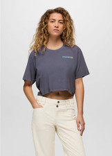 Prana Everyday Good Vibes Crop Graphic Tee - Taro Color, Relaxed Fit for Women
