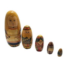 Vintage Alice In Wonderland Wood Russian Nesting Dolls 5 pcs Handpainted Disney