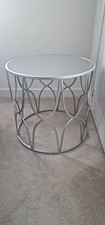 Mirrored Lattice Detail Silver Side Table 56cm
