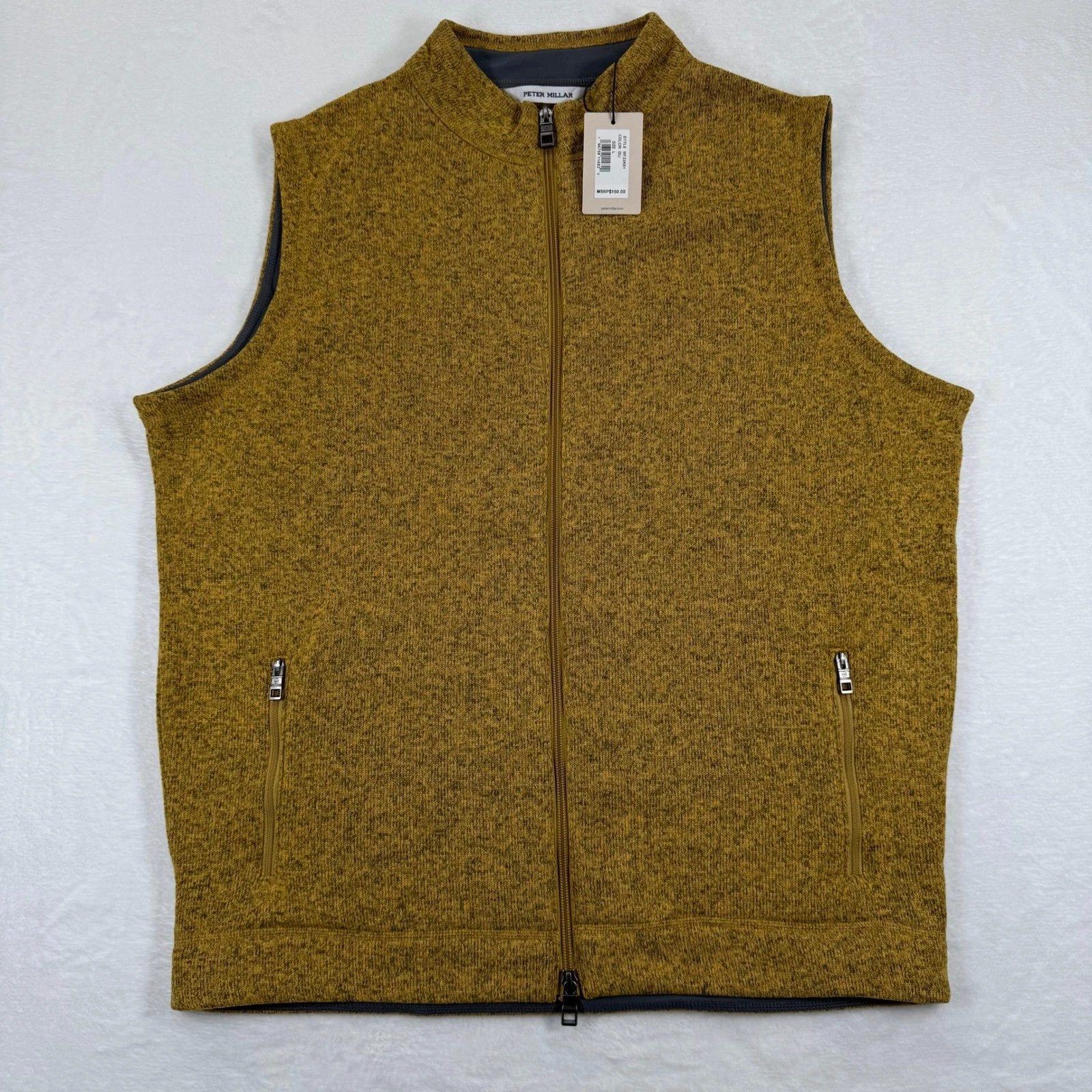 Peter Millar Vest Size L 100 Percent Recycled Polyester Zip Front Yellow Heather