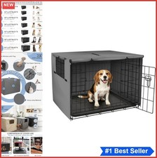 Dog Crate Cover 36 Inch Grey Oxford Cloth Wire Kennel Windproof Travel Indoor