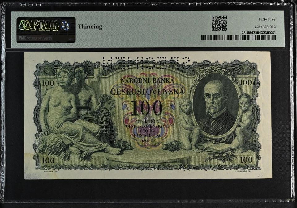 i-200009 Czechoslovakia 100 Korun 1931 SPECIMEN. PMG 55 - Image 2 of 2