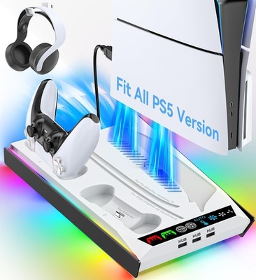 PS5 Pro Slim Stand Kühl- & Ladestation mit 3-stufigem Auto Lüfter,