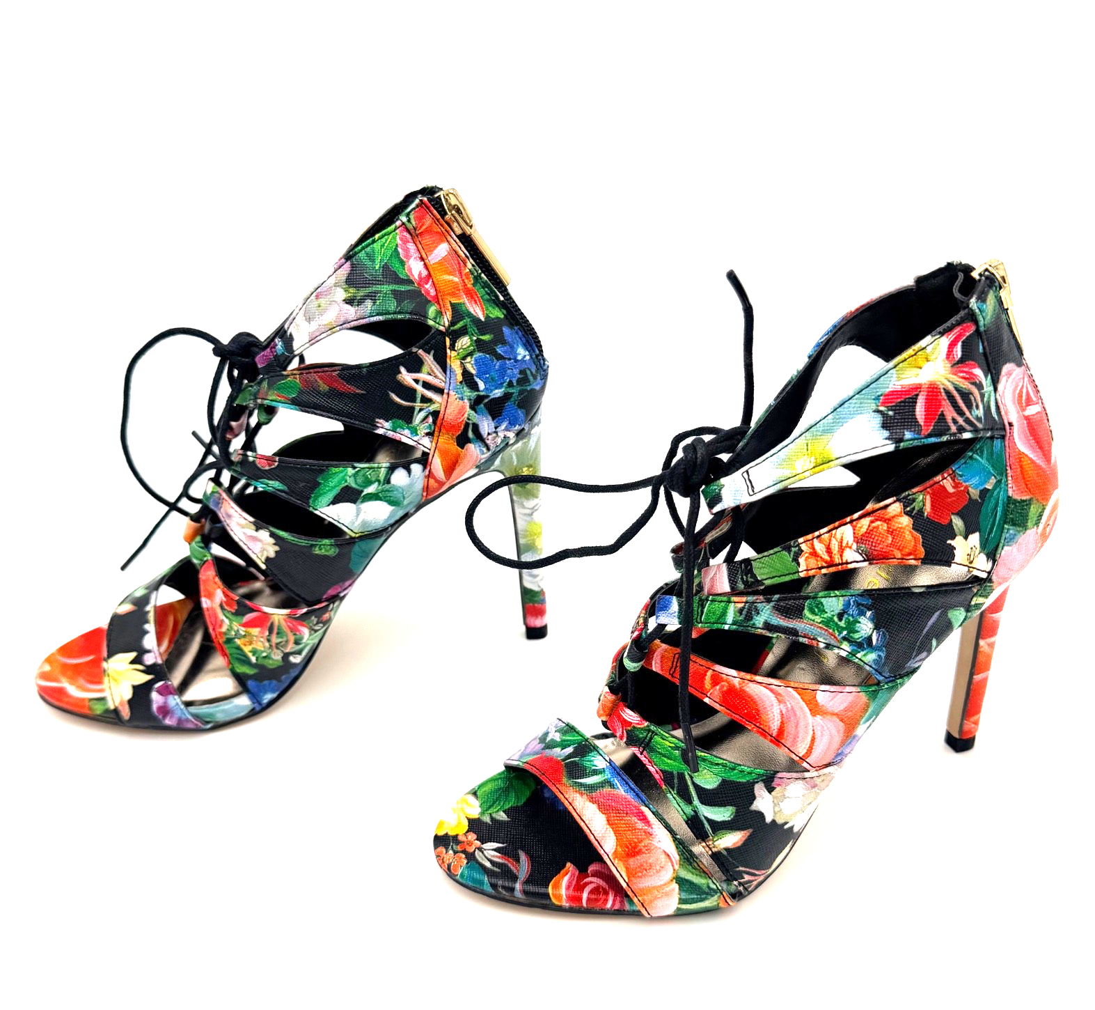 Madden Girl Multicolor Lace Up Floral Heels Women's Stiletto Sandals Size 6M