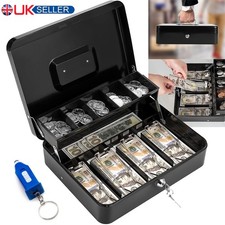 Metal Cash Box Lockable Money, Coin & Note Security Box Large Cash Box with Lock