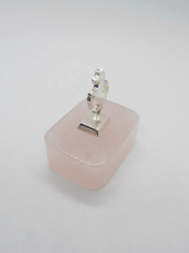 Cavallino Rampante in Argento 925 su Quarzo Rosa - fermacarte - soprammobile - - Immagine 3 di 4