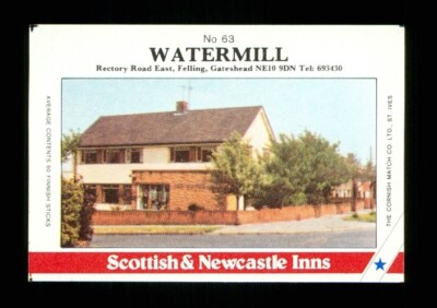 Matchbox label Pub Watermill Rectory Rd East Felling Gateshead Tyne Wear MI1263