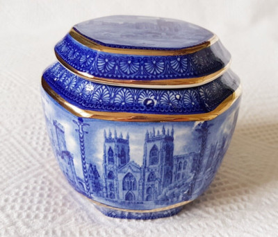 Ringtons ~ Northern Places ~ Teedose, Ingwerglas, Ornament ~ blau, weiß, vergoldet