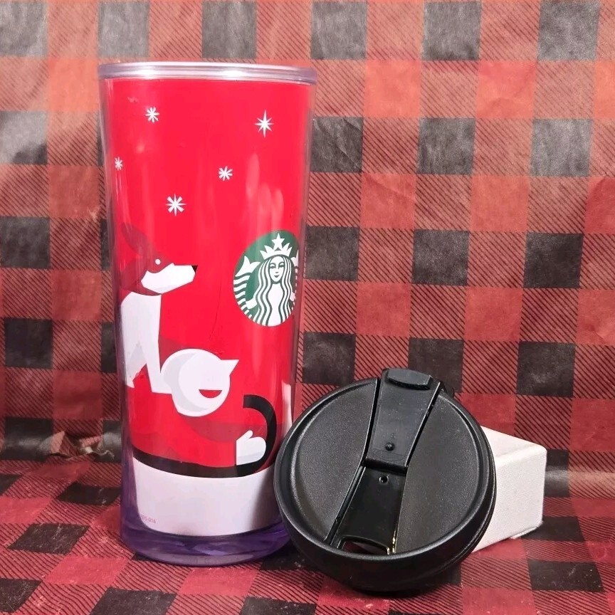 2011 Starbucks 16 oz. Tumbler Mug Cup Coffee Tea Holiday Christmas Sled Dog  Red