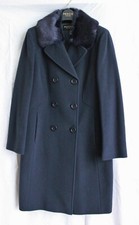 Precis Petite Mid-length Wool Cashmere Winter Coat Navy Uk10 With Faux Fur Trim