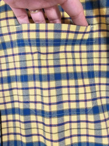 LL Bean Flannel Shirt Mens Large Yellow Green Gingham Plaid Slightly Fitted - Picture 4 of 7