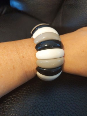 Vintage Avon Art Color Bracelet 1986 Size Large Black Gray White New Stretchy 