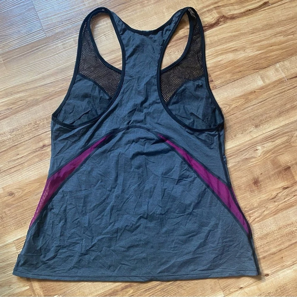 MICHI L Gray Purple Low Cut Mesh Performance Tank Workout Athleisure Designer - Image 4 of 4