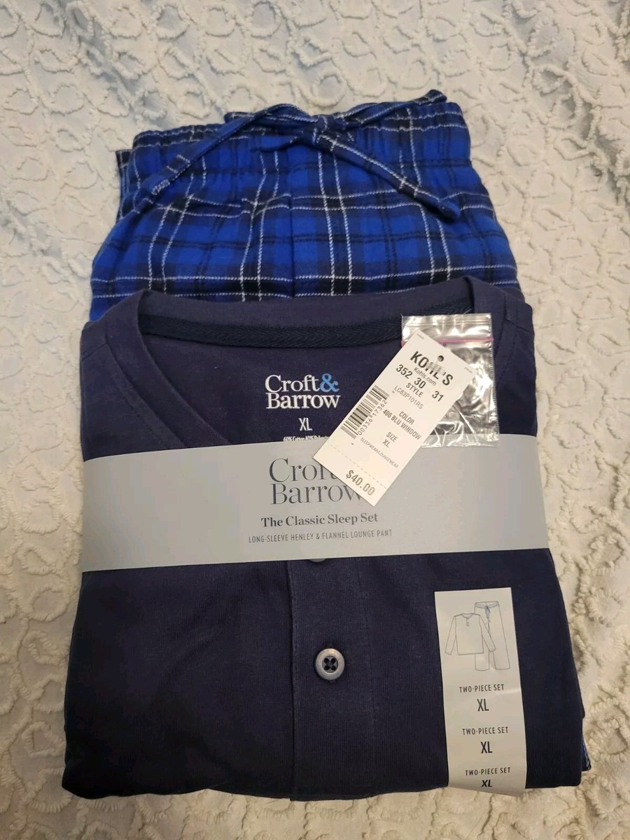Croft Barrow XL Men's Sleep Set Top Bottoms Long Sleeve Blue Flannel