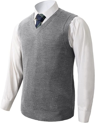 Mens V-Neck Knitted Sweater Vest Solid 