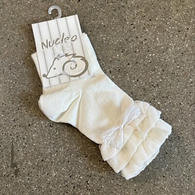 Nucleo white ruffle anklet socks girls 28/30 made in Italy NWT
