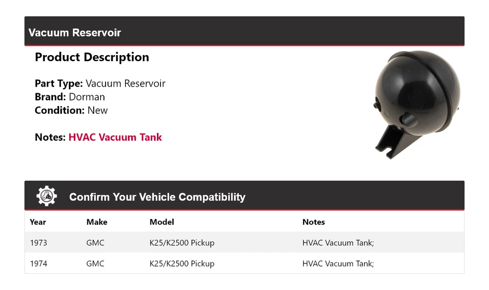 Depósito de vacío Dorman para camioneta GMC K25/K2500 1973-1974 Foto 2 de 4