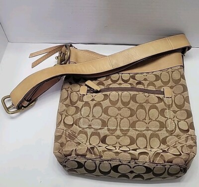 Vintage Coach 10403 Tan Brown Logo Canvas & Tan Leather Shoulder